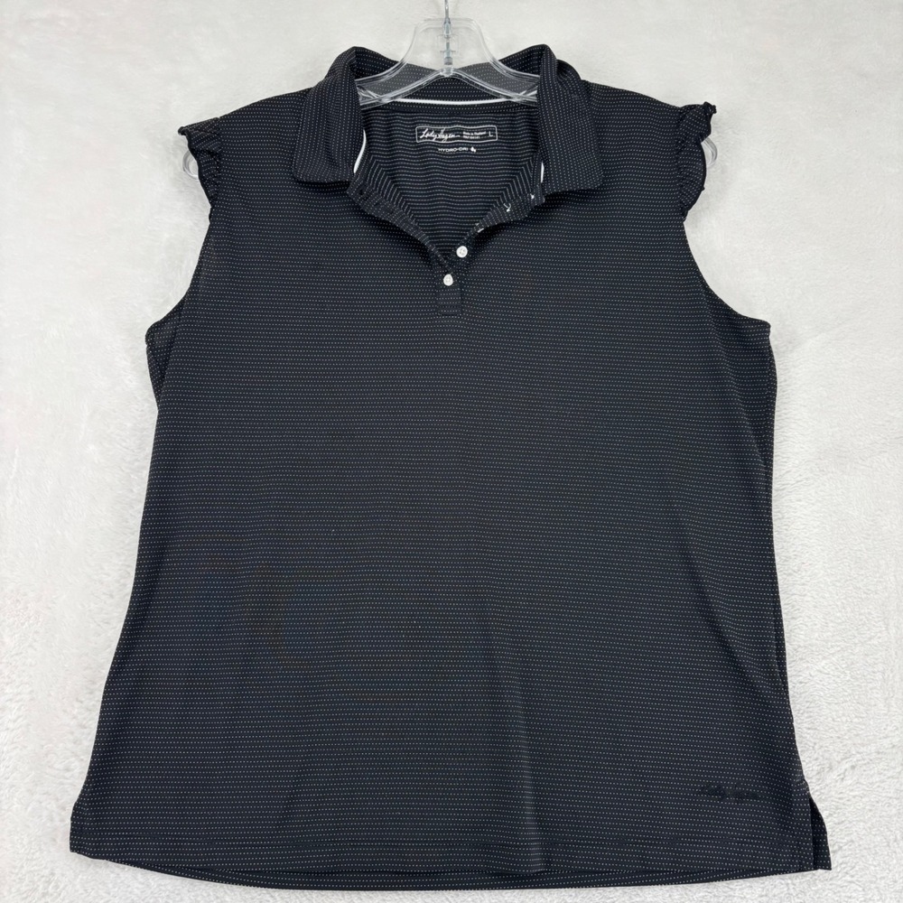 Lady Hagen Womens Hydro-Dri Sleeveless Golf Polo Shirt Black White Polka Dot L